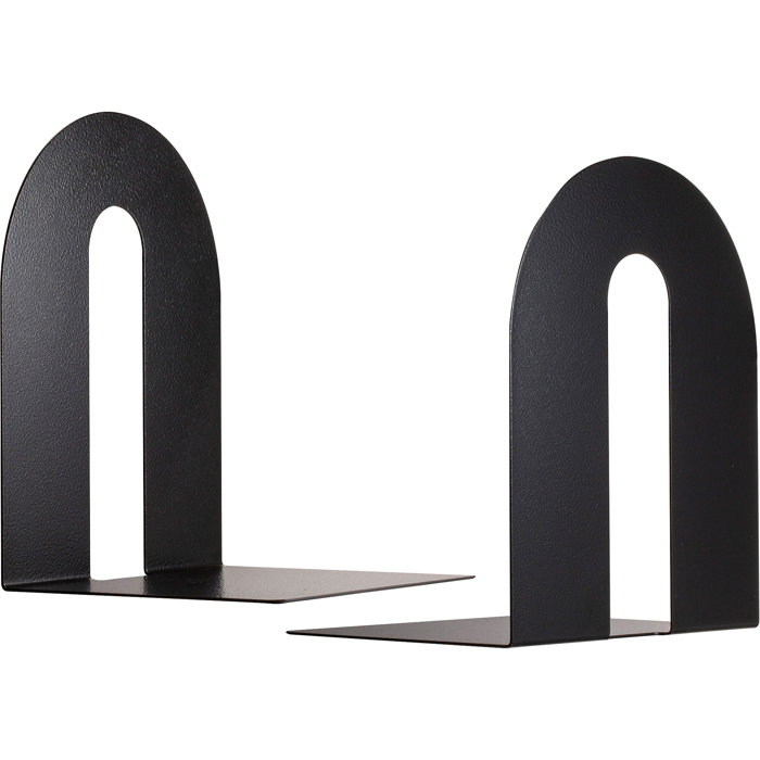 Officemate 9" Steel Bookends With Non-Skid Base - Black Ribbed Design For Books & Binders
